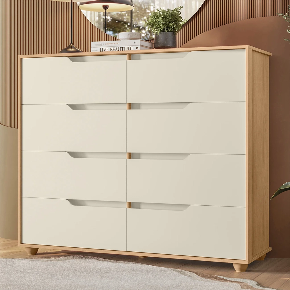 Cômoda Para Quarto 8 Gavetas 136cm Doble Flex Off/Freijó - Albatroz