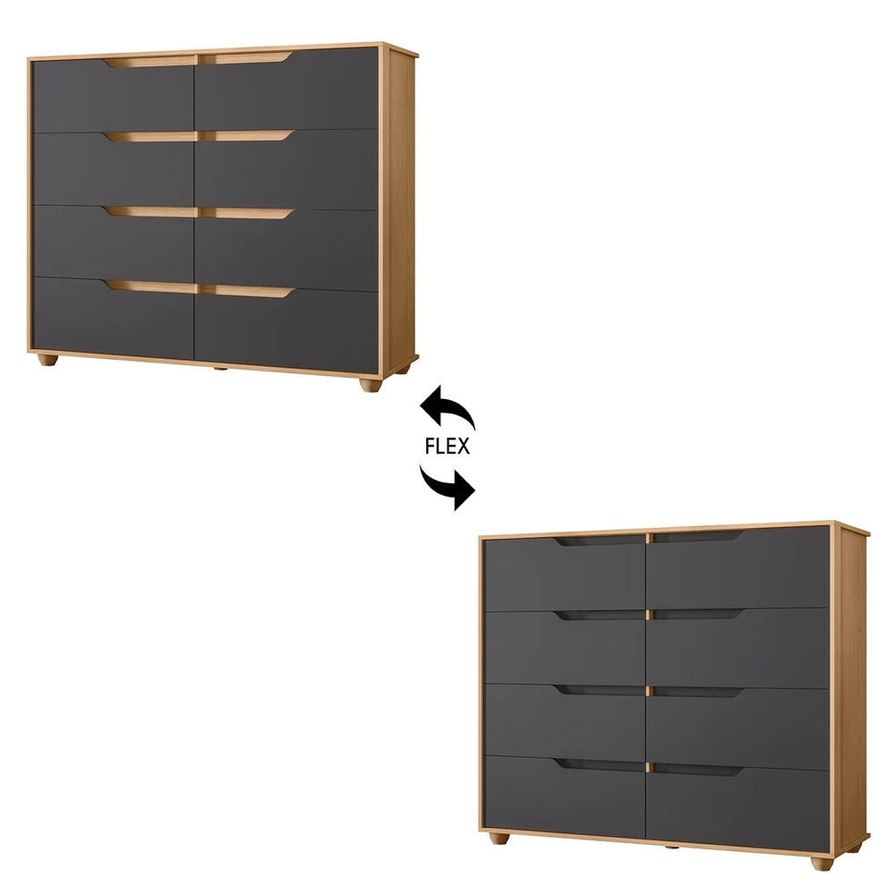 Cômoda Para Quarto 8 Gavetas 136cm Doble Flex Freijó/Titanium - Albatroz