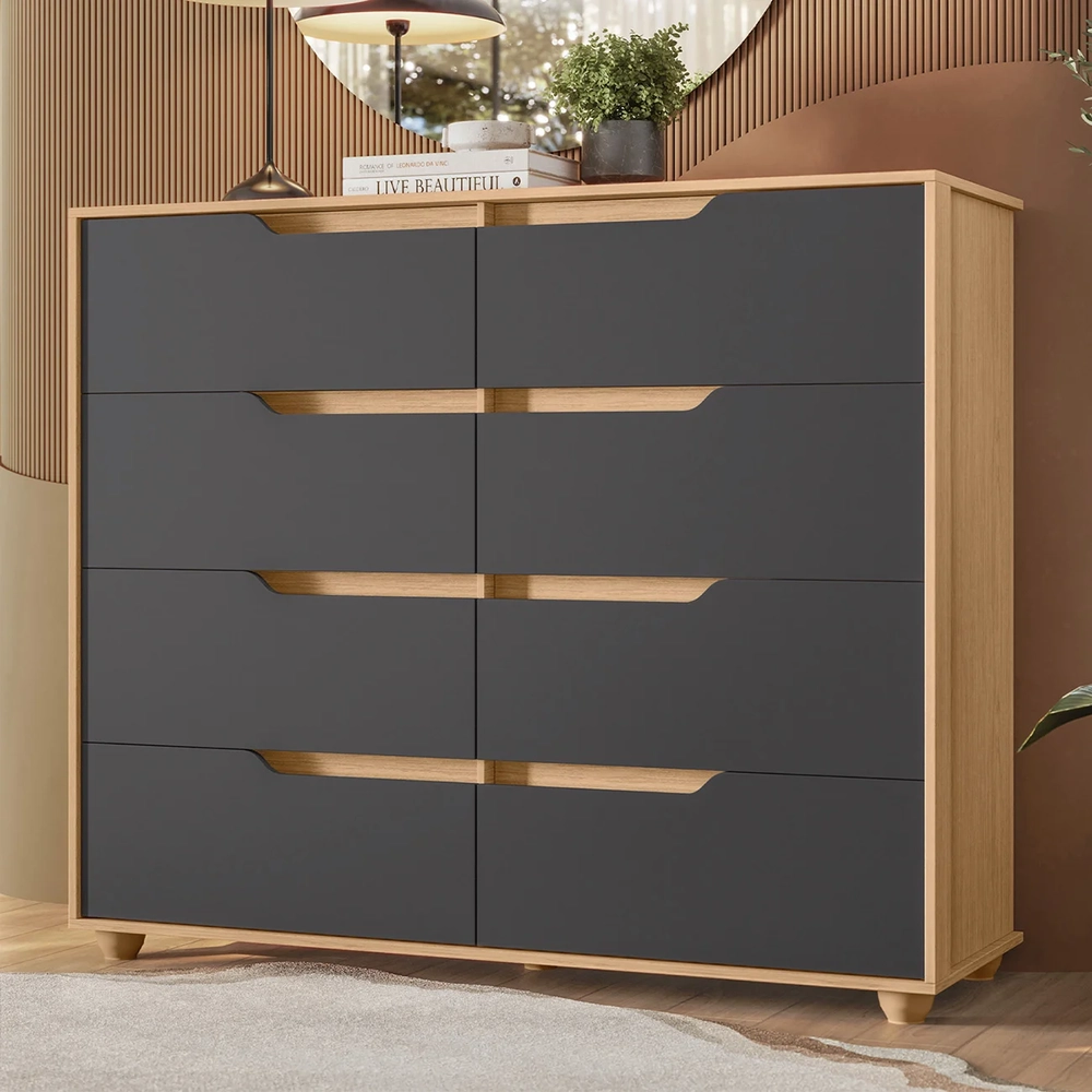 Cômoda Para Quarto 8 Gavetas 136cm Doble Flex Freijó/Titanium - Albatroz