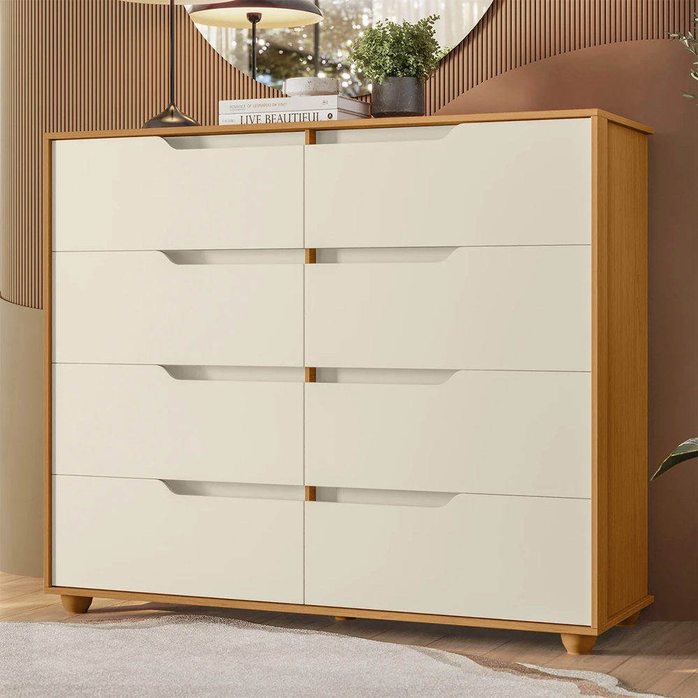 Cômoda Para Quarto 8 Gavetas 136cm Doble Flex Off/Cinamomo  - Albatroz