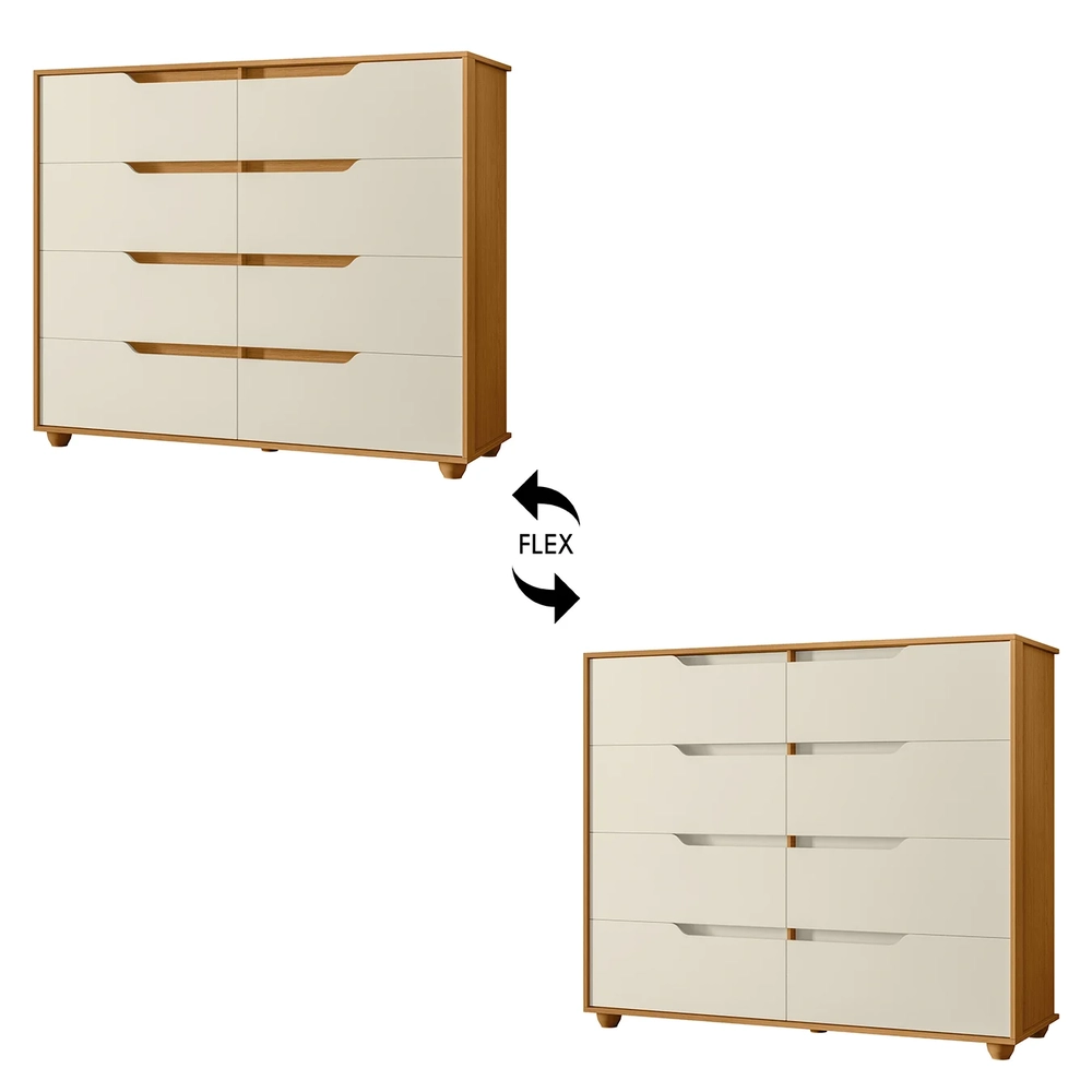 Cômoda Para Quarto 8 Gavetas 136cm Doble Flex Off/Cinamomo  - Albatroz