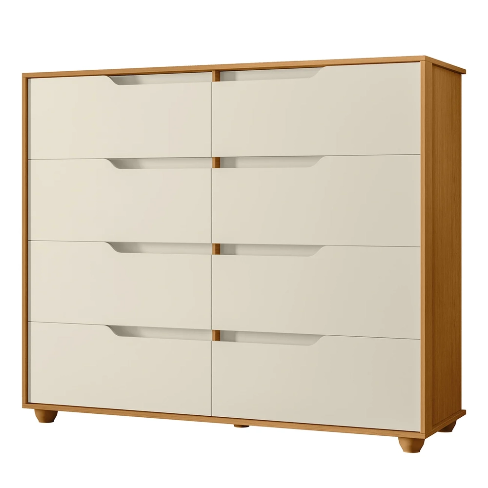 Cômoda Para Quarto 8 Gavetas 136cm Doble Flex Off/Cinamomo  - Albatroz