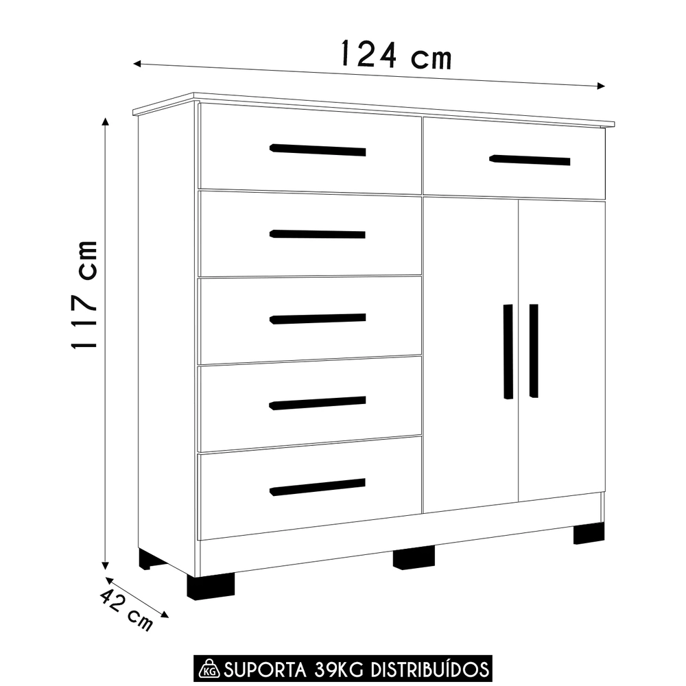 Cômoda Para Quarto 2 Portas 124cm Ester A02 Cinamomo        - Mpozenato
