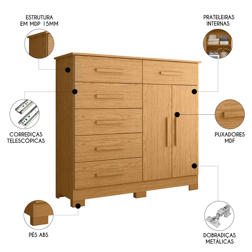Cômoda Para Quarto 2 Portas 124cm Ester A02 Cinamomo        - Mpozenato