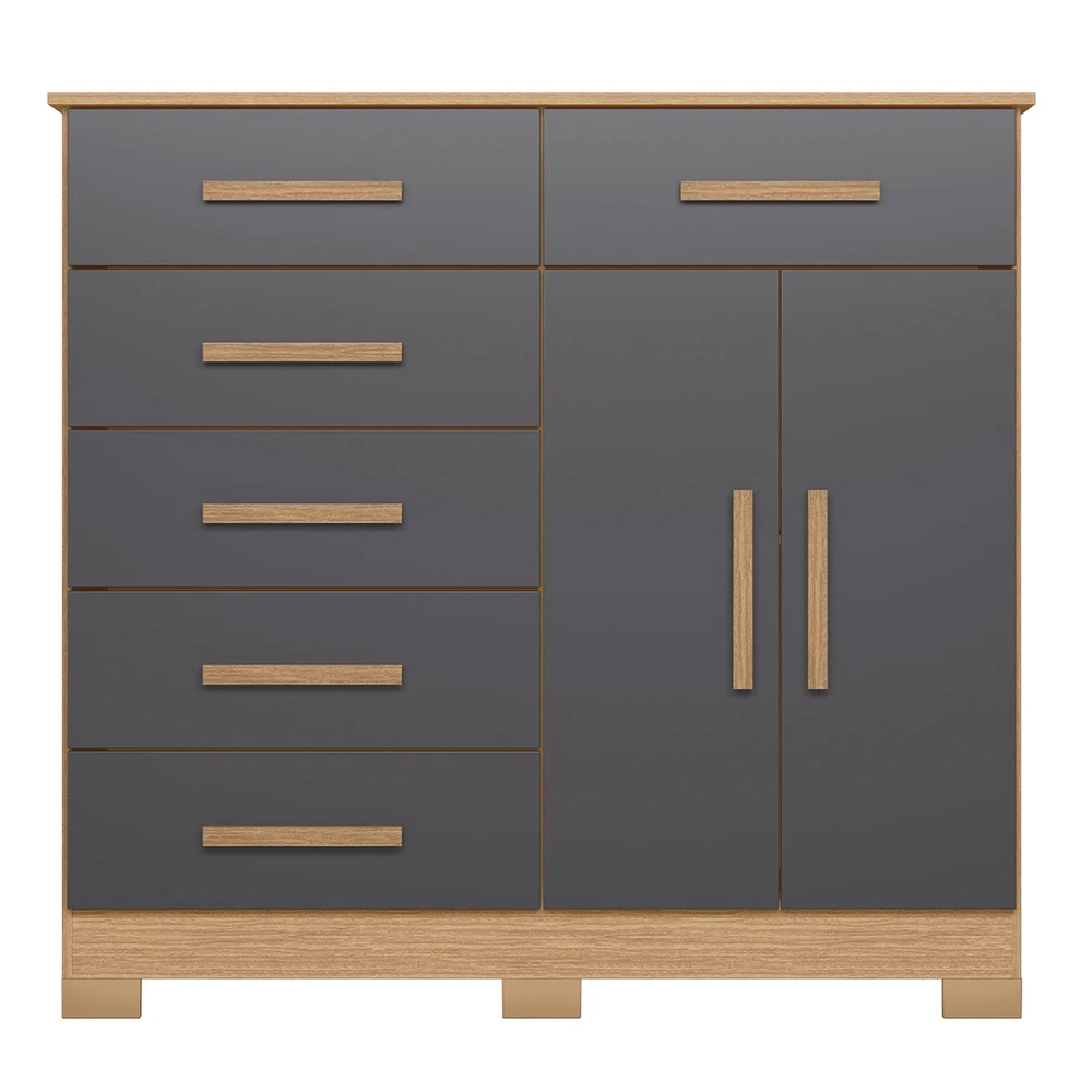 Cômoda Para Quarto 2 Portas 124cm Ester A02 Freijó/Titanium - Mpozenato