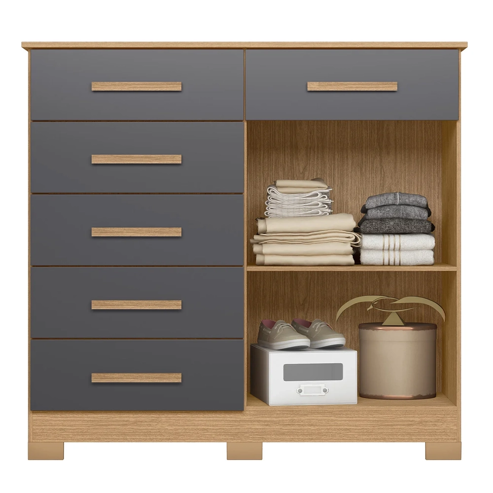 Cômoda Para Quarto 2 Portas 124cm Ester A02 Freijó/Titanium - Mpozenato