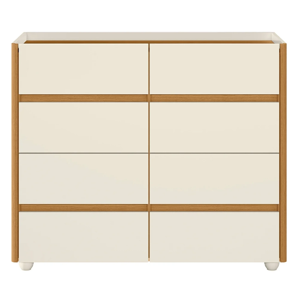 Cômoda Para Quarto 8 Gavetas 120cm Lynd A02 Off/Cinamomo    - Mpozenato
