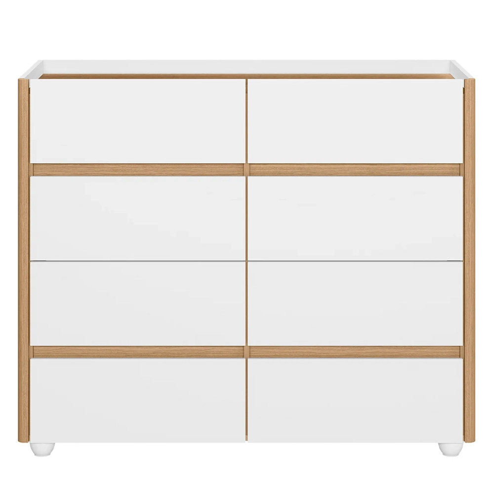 Cômoda Para Quarto 120cm Tampo Vidro Lynd A02 Branco/Freijó - Mpozenato