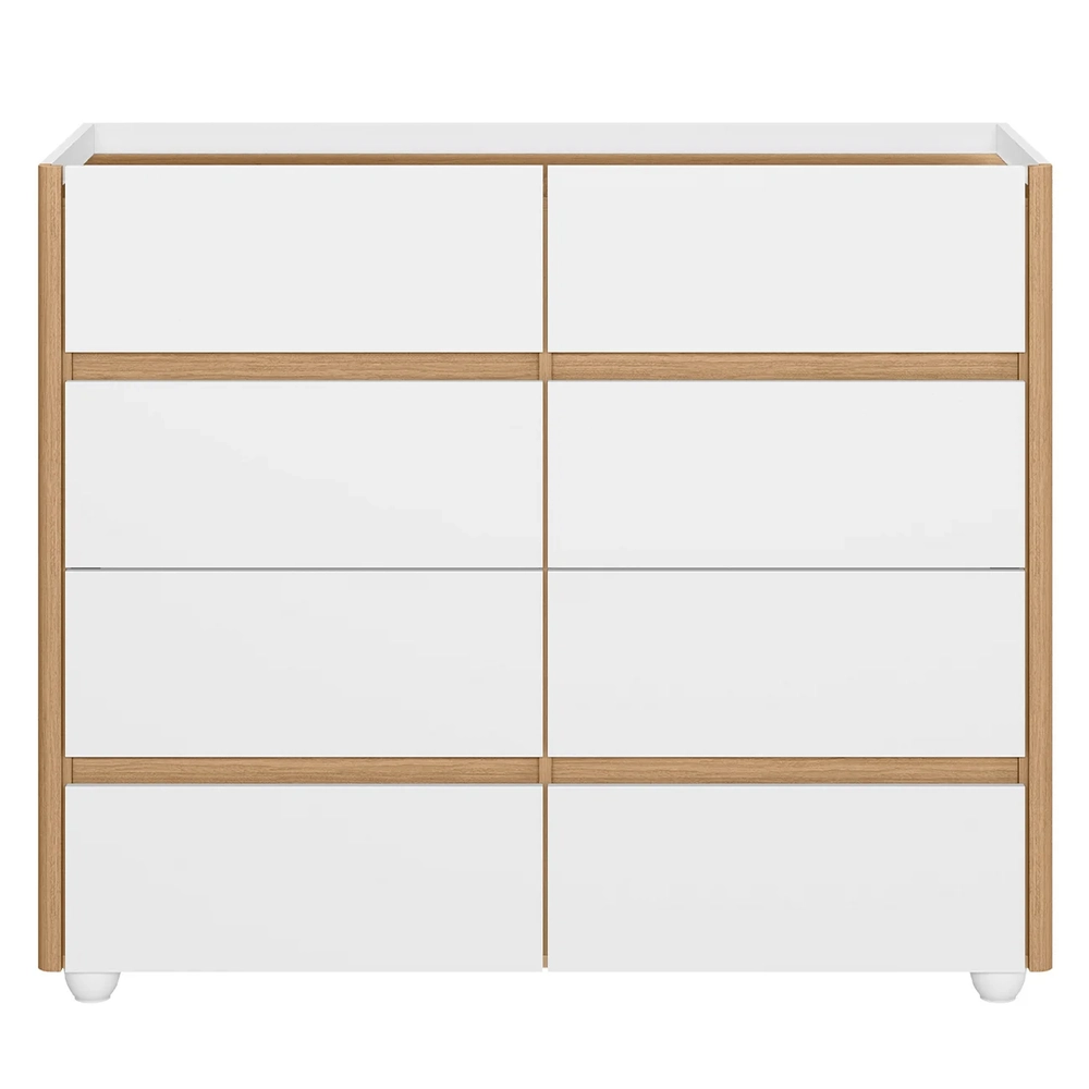 Cômoda Para Quarto 8 Gavetas 120cm Lynd A02 Branco/Freijó   - Mpozenato