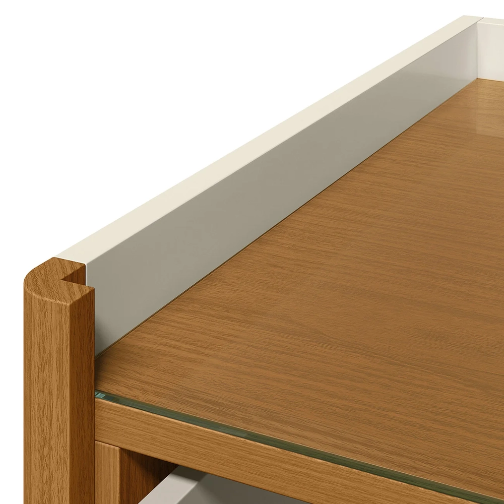 Cômoda Para Quarto 120cm Tampo Vidro Lynd A02 Off/Cinamomo  - Mpozenato