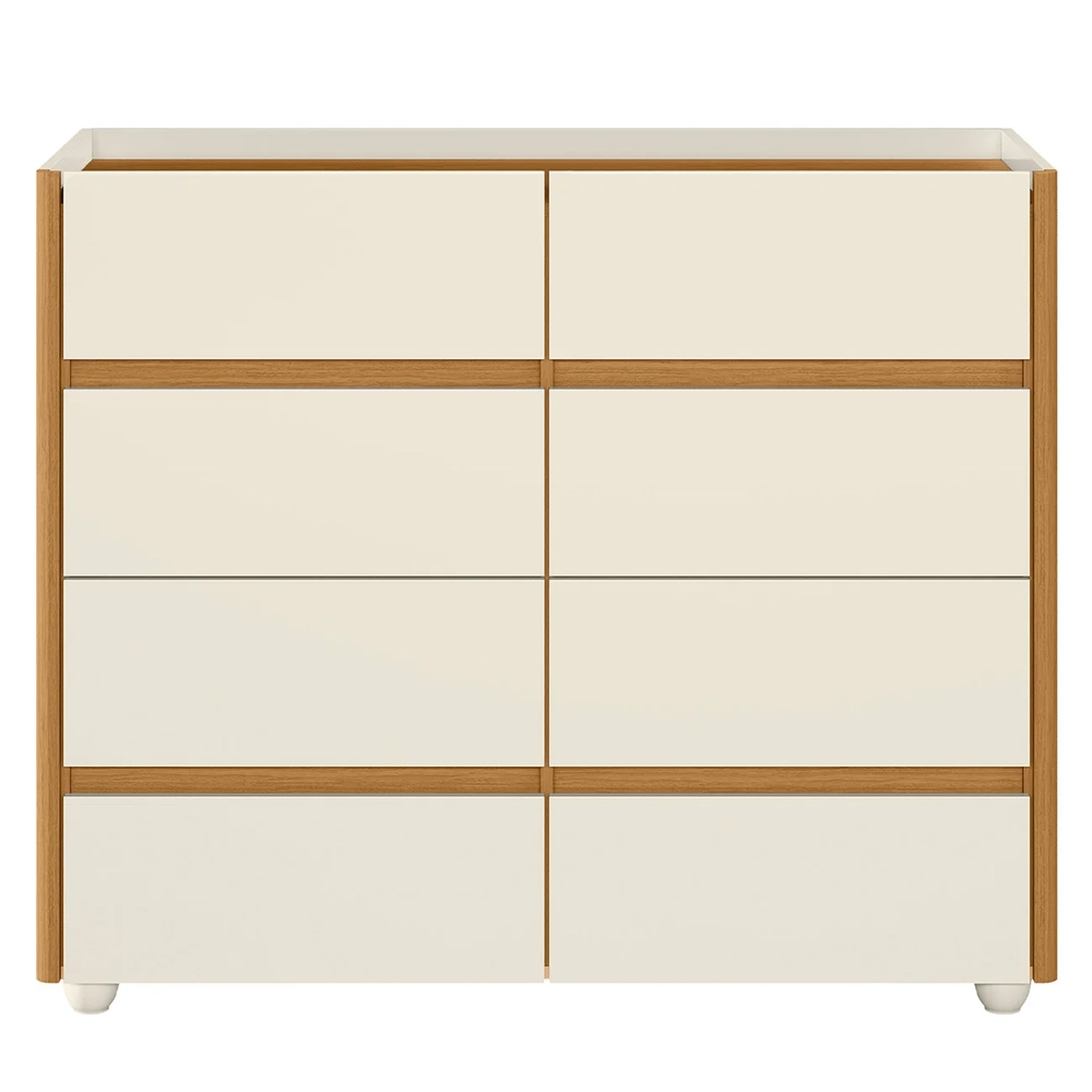 Cômoda Para Quarto 120cm Tampo Vidro Lynd A02 Off/Cinamomo  - Mpozenato