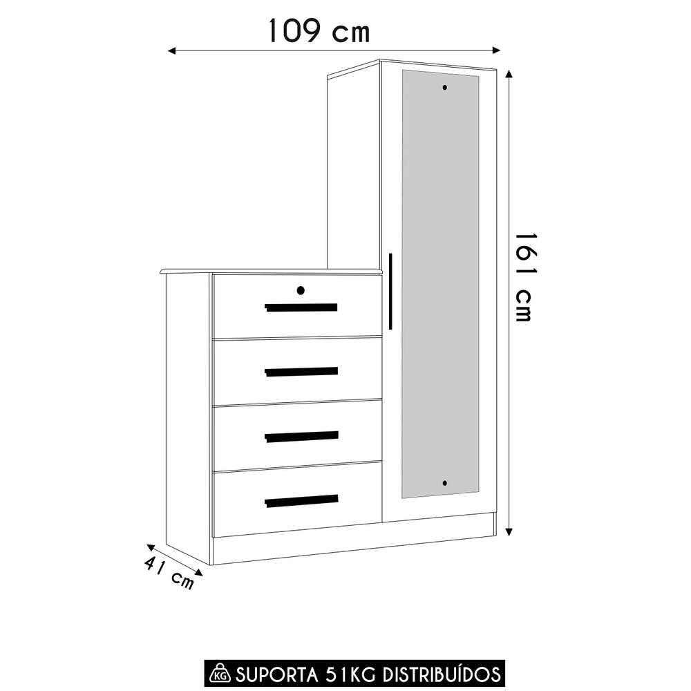 Cômoda Para Quarto 109cm 1 Porta Belize Plus Off/Cinamomo   - Albatroz
