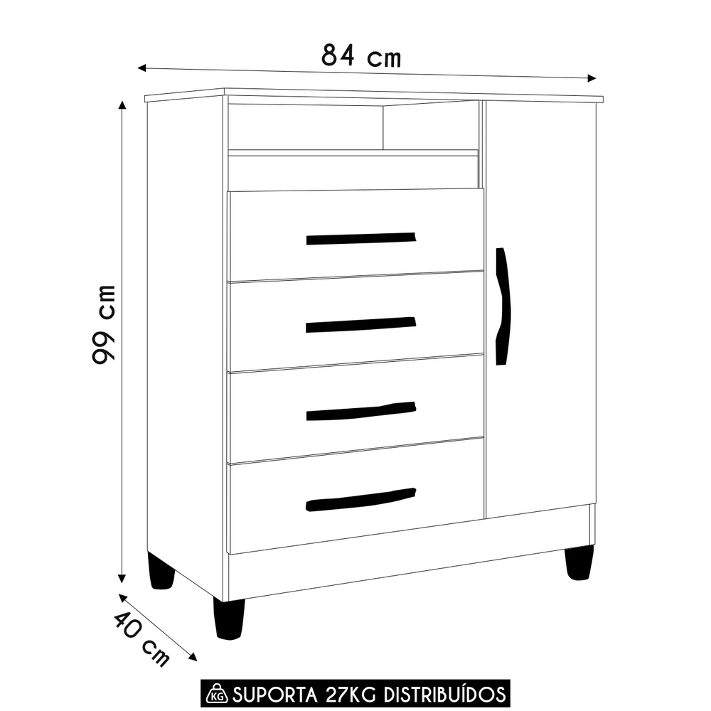 Cômoda Para Quarto 1 Porta 84cm Franci A02 Off/Cinamomo     - Mpozenato