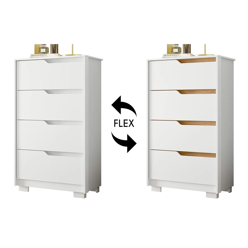 Cômoda Para Quarto 4 Gavetas 70cm Sole Flex Branco/Freijó   - Albatroz