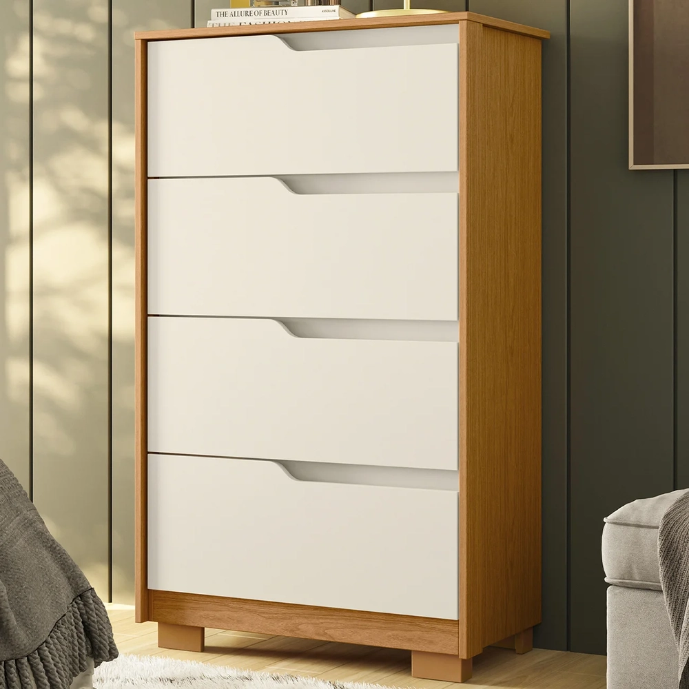 Cômoda Para Quarto 4 Gavetas 70cm Sole Flex Off/Cinamomo    - Albatroz