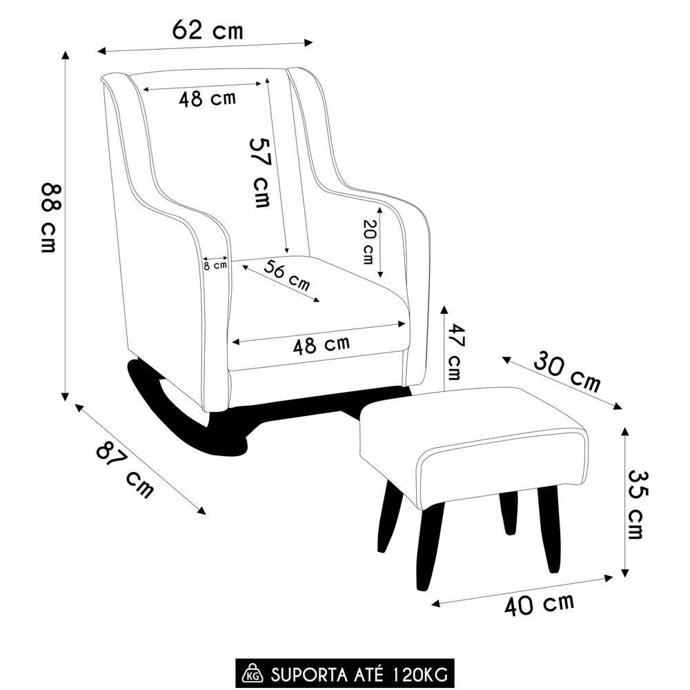 Poltrona Amamentação Base Balanço e Puff Vick Linho Cinza F03 - Mpozenato