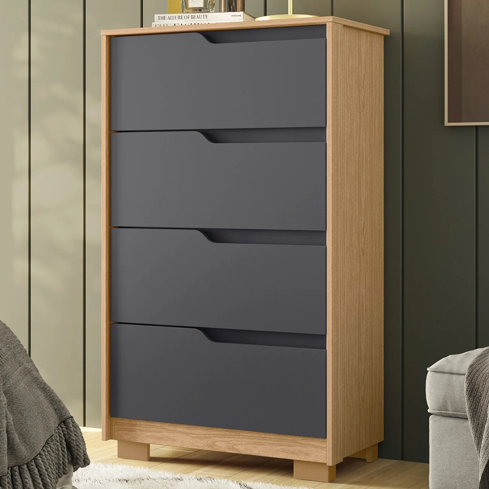 Cômoda Para Quarto 4 Gavetas 70cm Sole Flex Freijó/Titanium - Albatroz