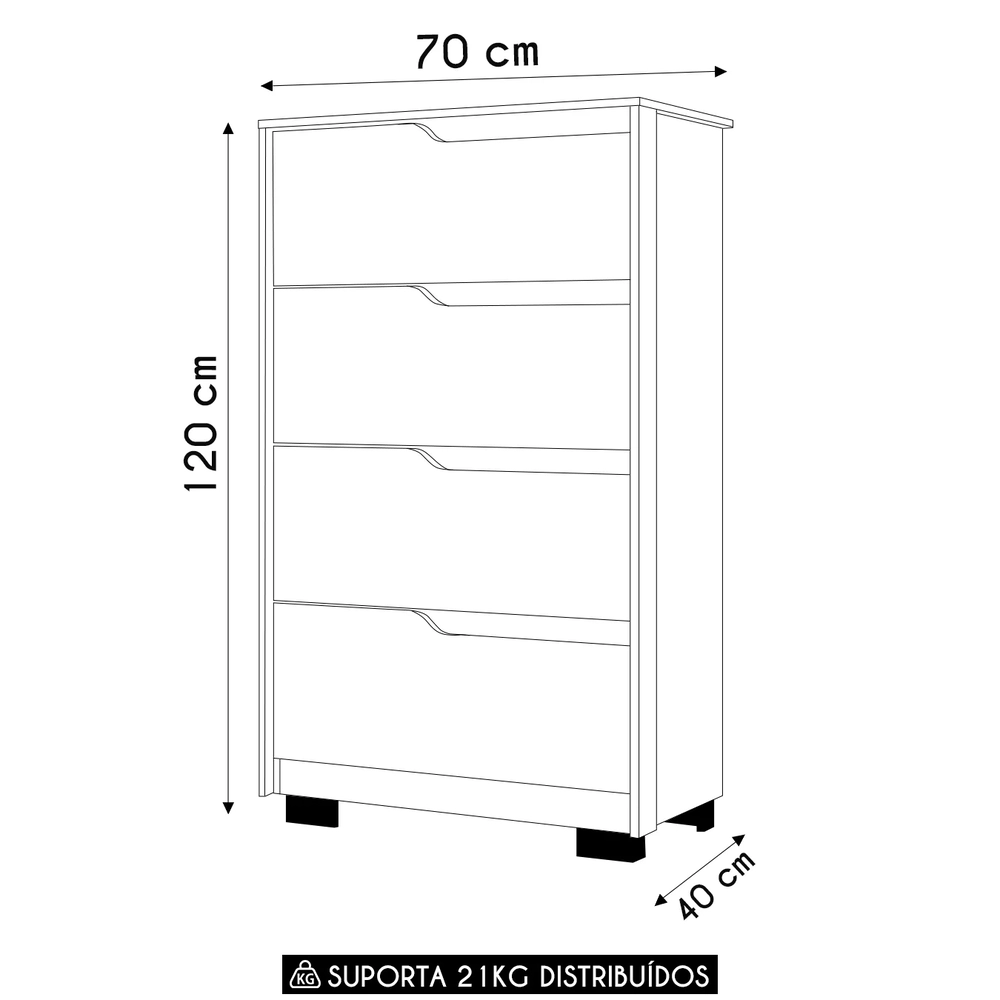 Cômoda Para Quarto 4 Gavetas 70cm Sole Flex Freijó/Titanium - Albatroz