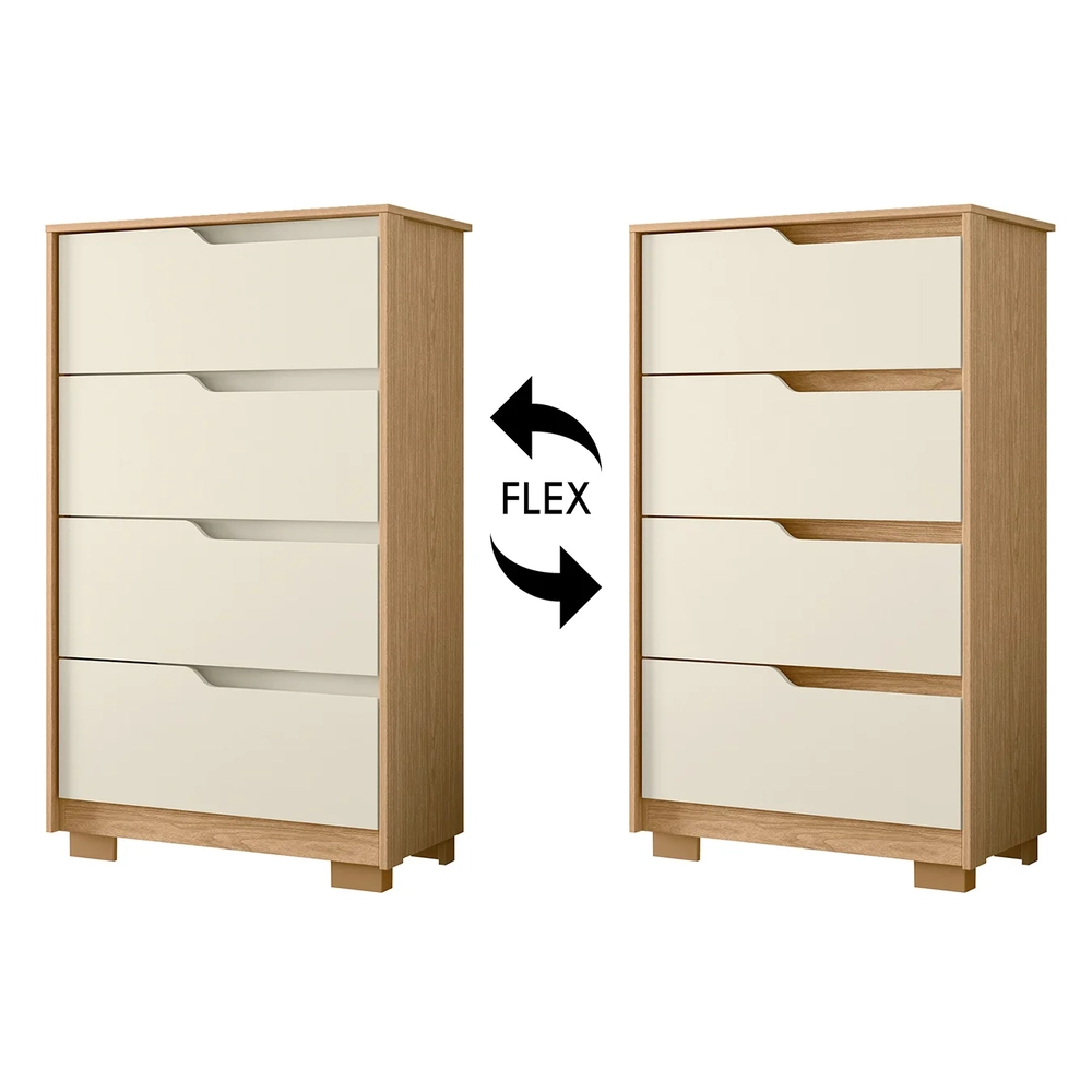 Cômoda Para Quarto 4 Gavetas 70cm Sole Flex Off/Freijó      - Albatroz