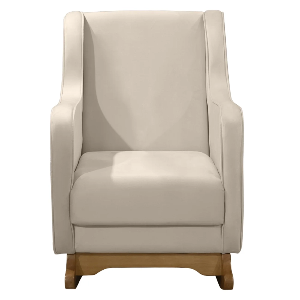 Poltrona Amamentação Base Balanço e Puff Vick Veludo Off F03 - Mpozenato