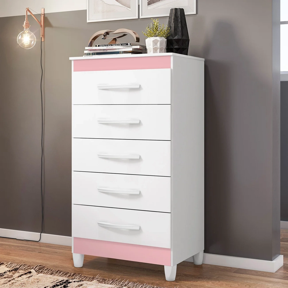 Cômoda Para Quarto 5 Gavetas 56cm Thais Flex A02 Branco     - Mpozenato