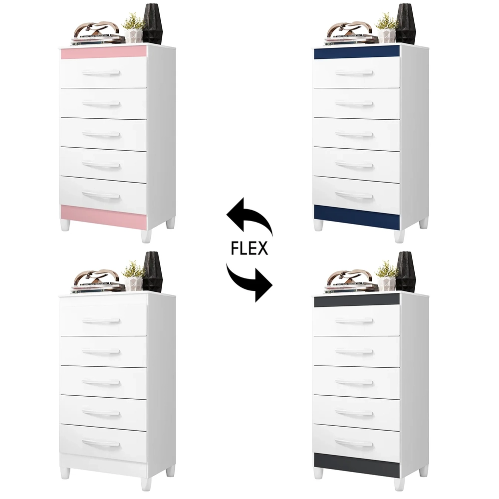 Cômoda Para Quarto 5 Gavetas 56cm Thais Flex A02 Branco     - Mpozenato