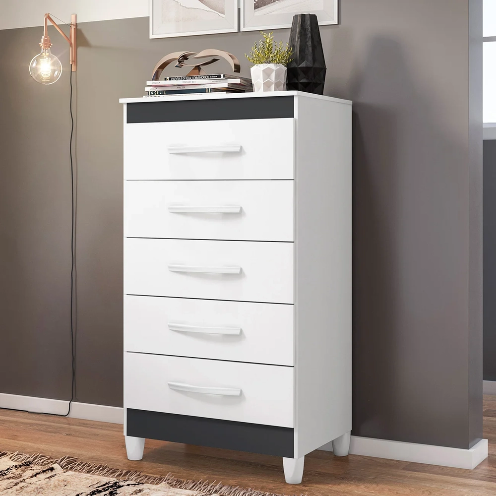 Cômoda Para Quarto 5 Gavetas 56cm Thais Flex A02 Branco     - Mpozenato
