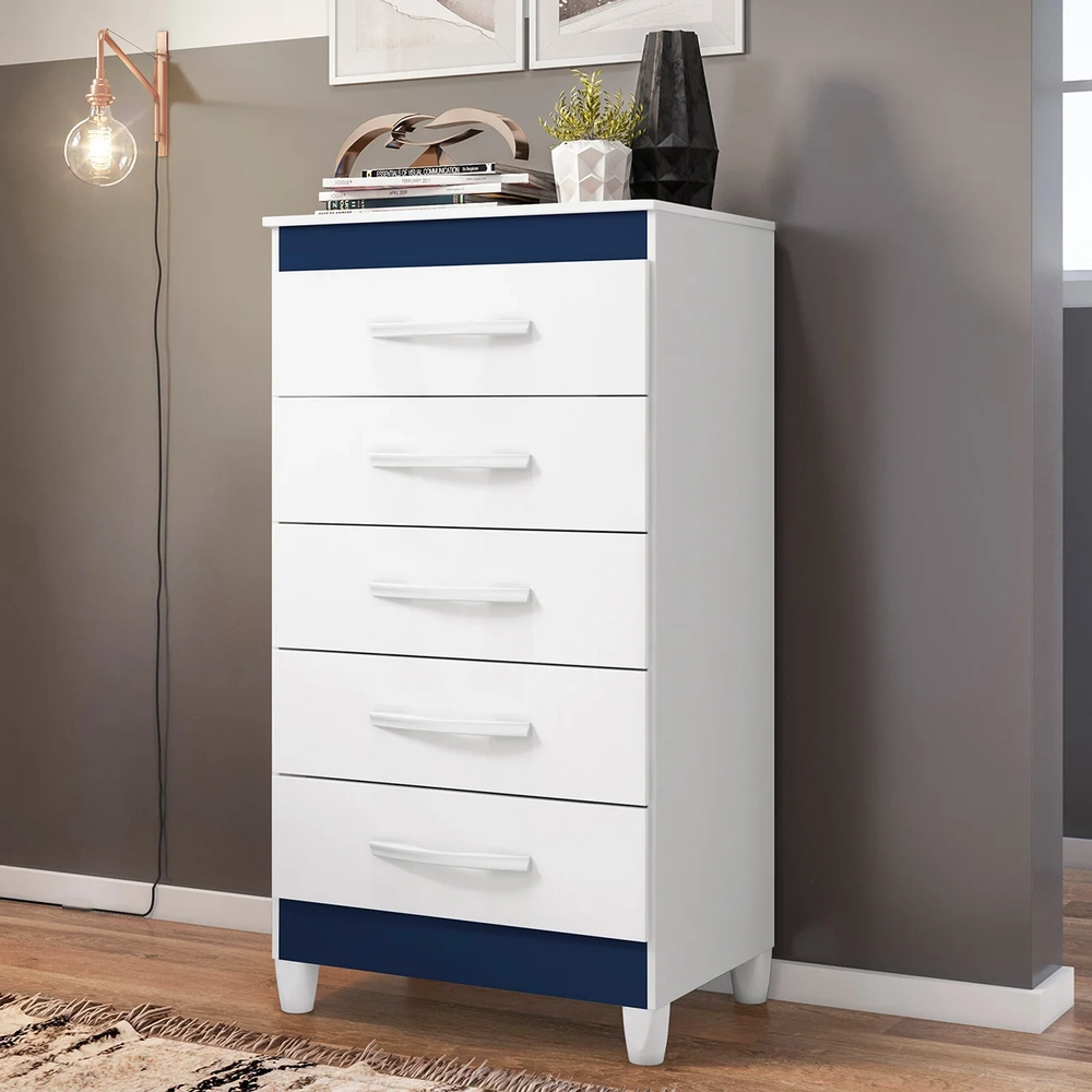 Cômoda Para Quarto 5 Gavetas 56cm Thais Flex A02 Branco     - Mpozenato