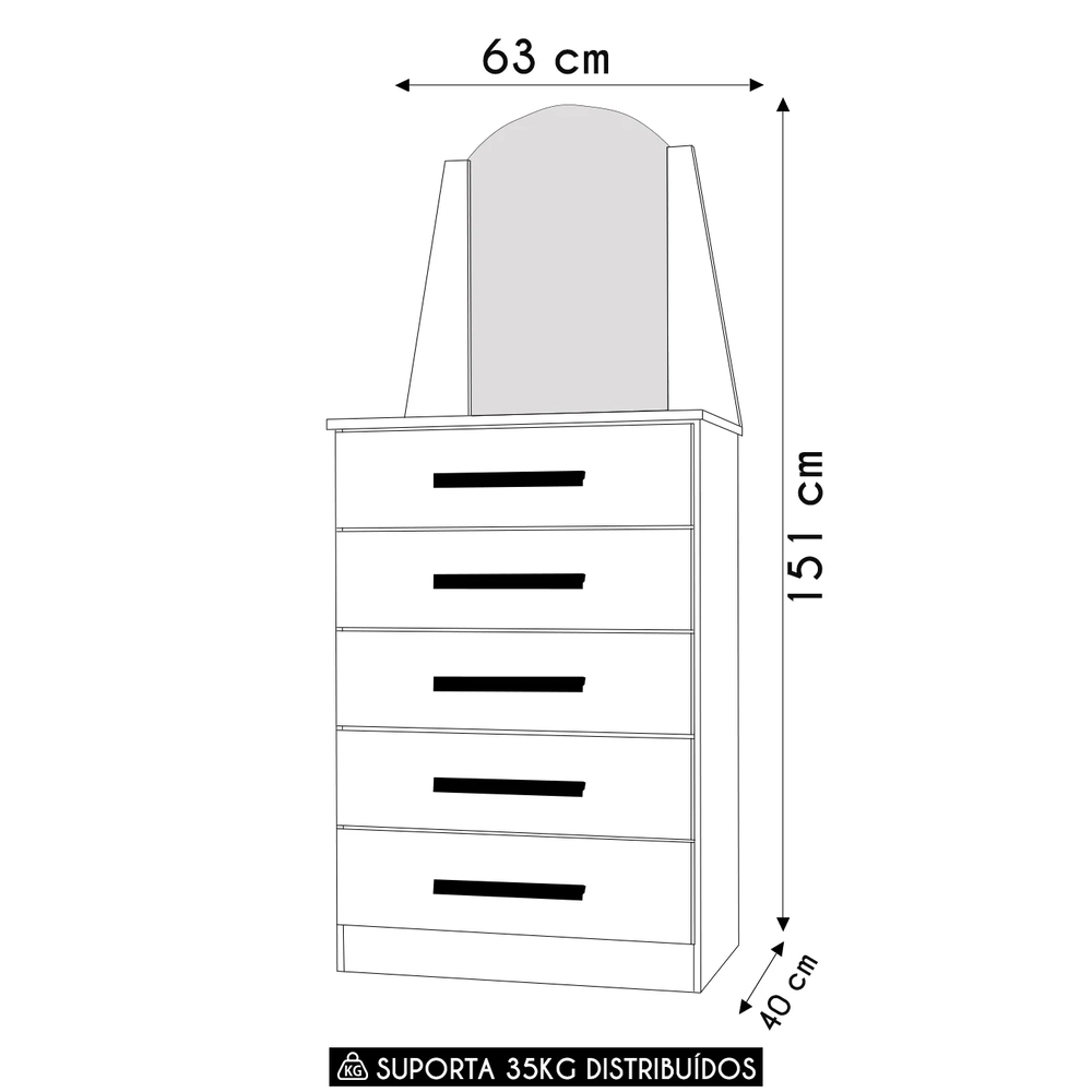 Cômoda Para Quarto Com Penteadeira Laris A02 Off/Freijó     - Mpozenato