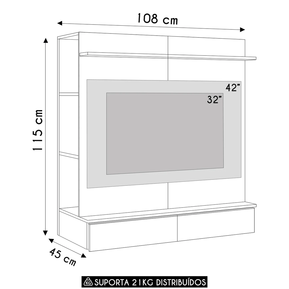 Painel TV 42 Pol Suspenso com Closet 108cm Mimo A02 Branco  - Mpozenato