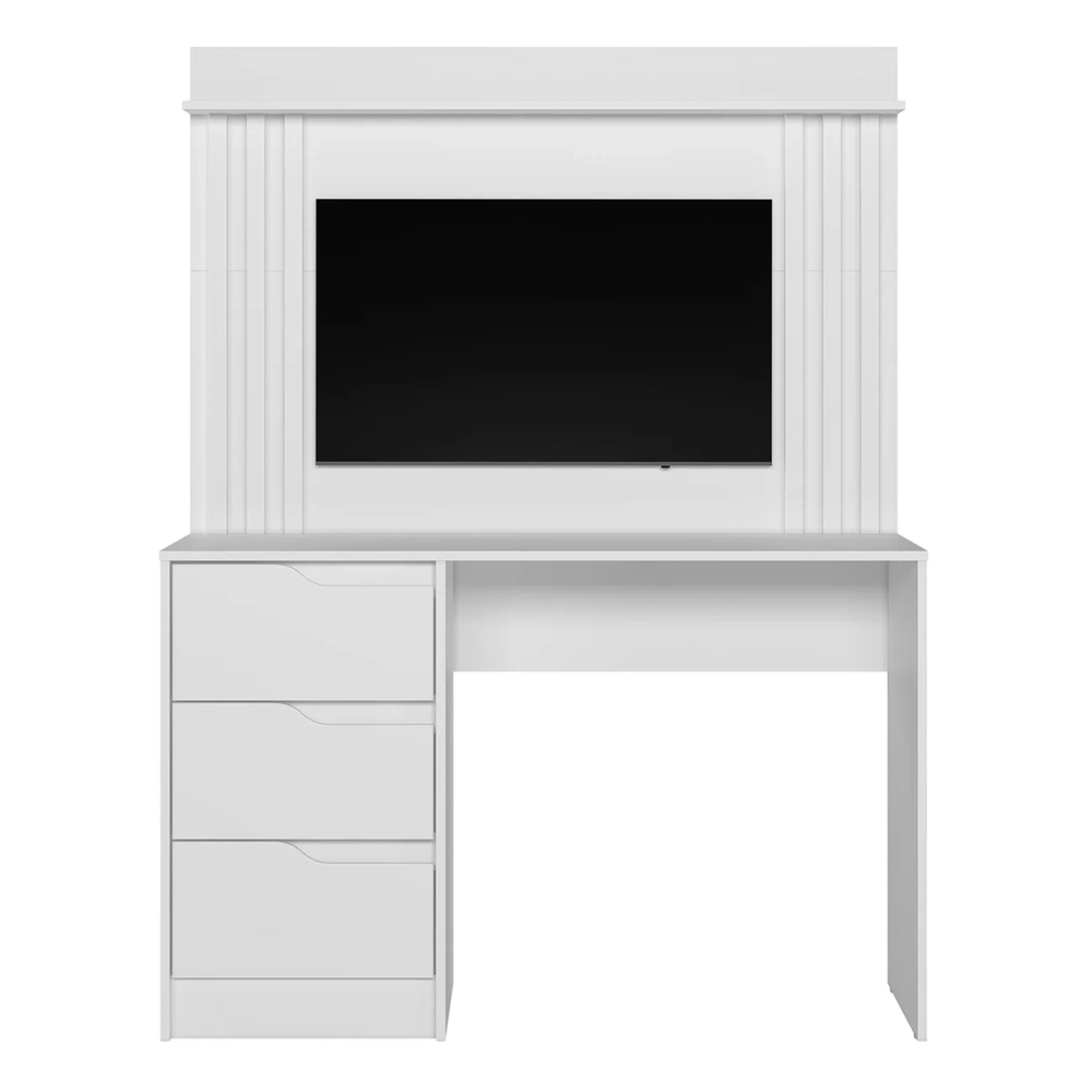 Mesa Escrivaninha 3 Gavetas Painel TV 40 Pol Doble Branco   - Albatroz