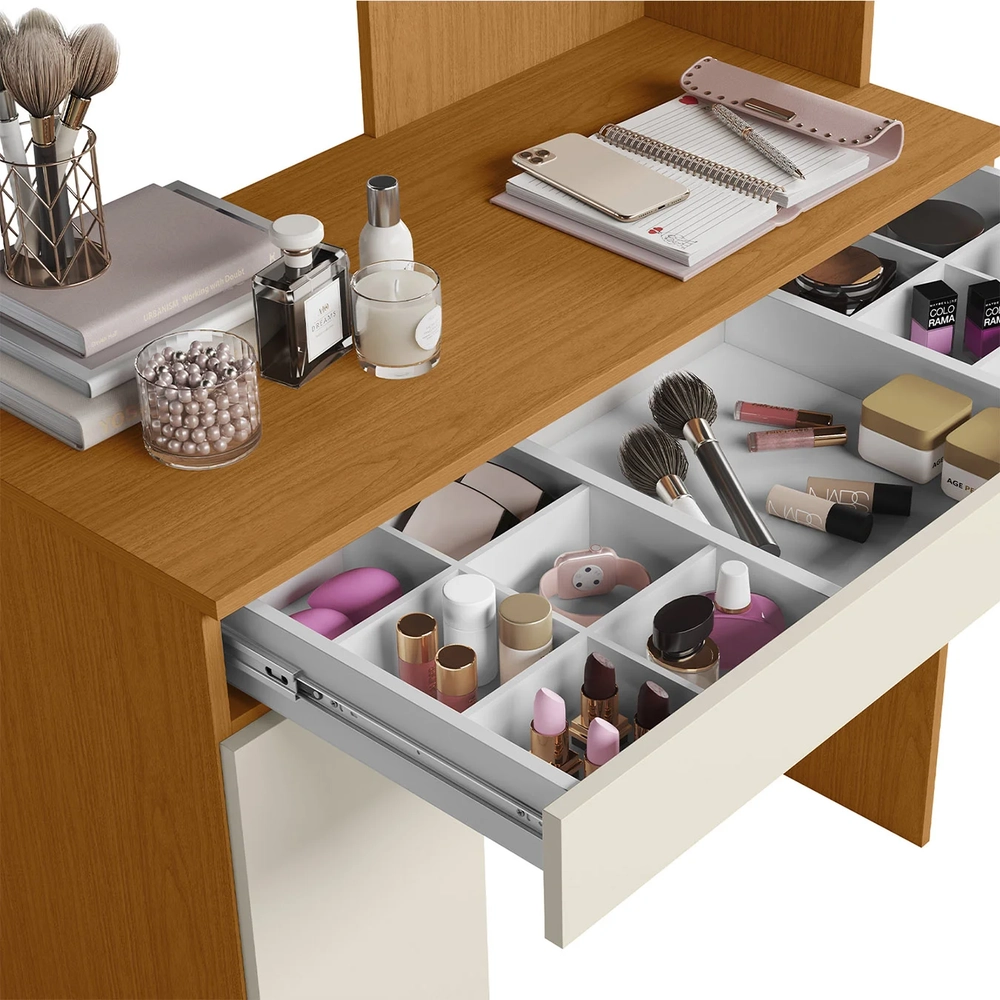 Penteadeira Camarim Escrivaninha com LED Sulla A02 Off/Cinamomo - Mpozenato