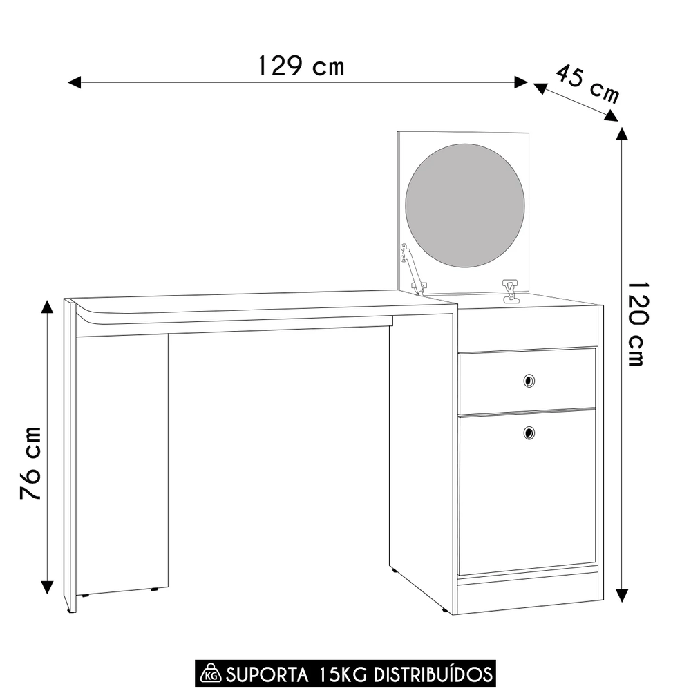 Penteadeira Escrivaninha com Espelho 129cm Mandi A02 Branco - Mpozenato