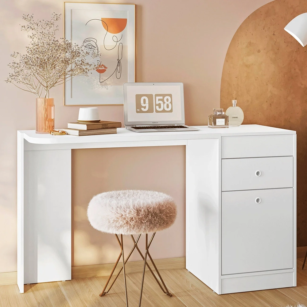 Penteadeira Escrivaninha com Espelho 129cm Mandi A02 Branco - Mpozenato