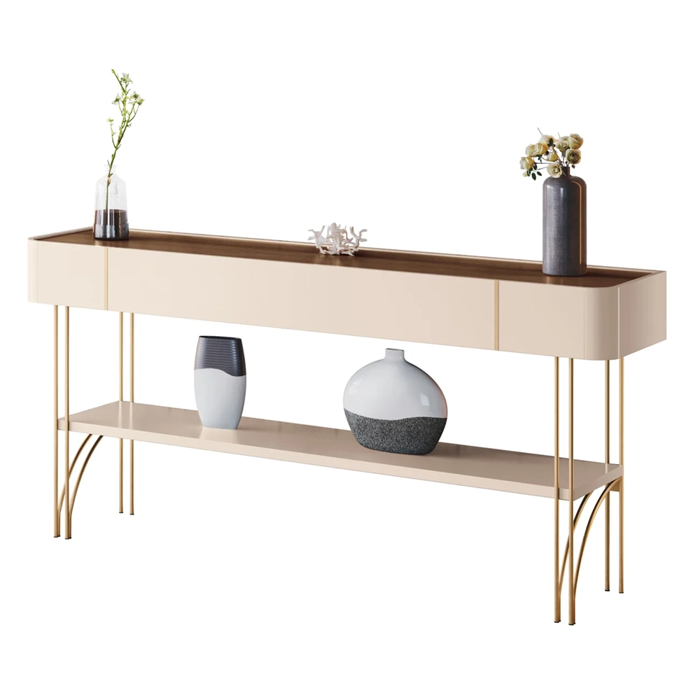 Buffet Aparador Cristaleira e Mesa de Centro Agnes Off/Castanho H01 - Mpozenato