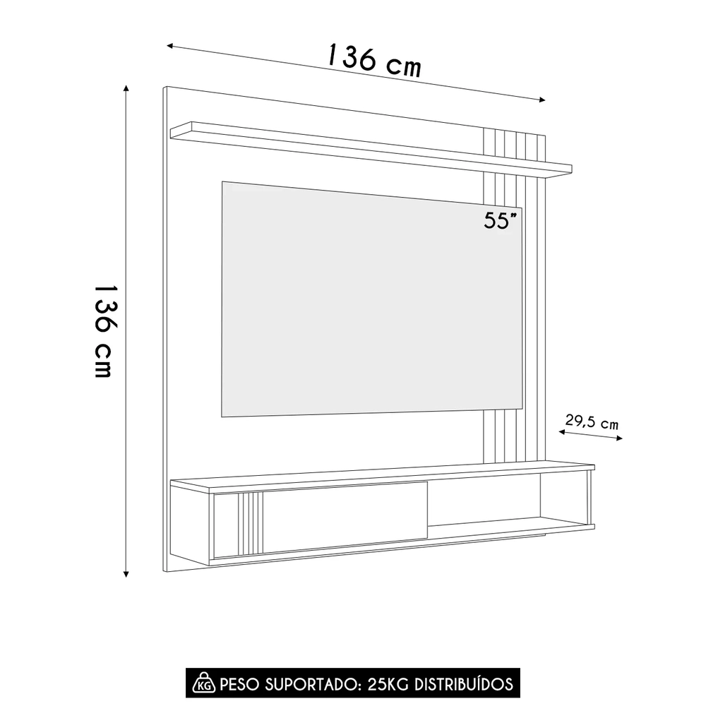 Painel TV 55 Pol e Bancada Suspensa Romeo Off/Nature Flex Z49 - Mpozenato