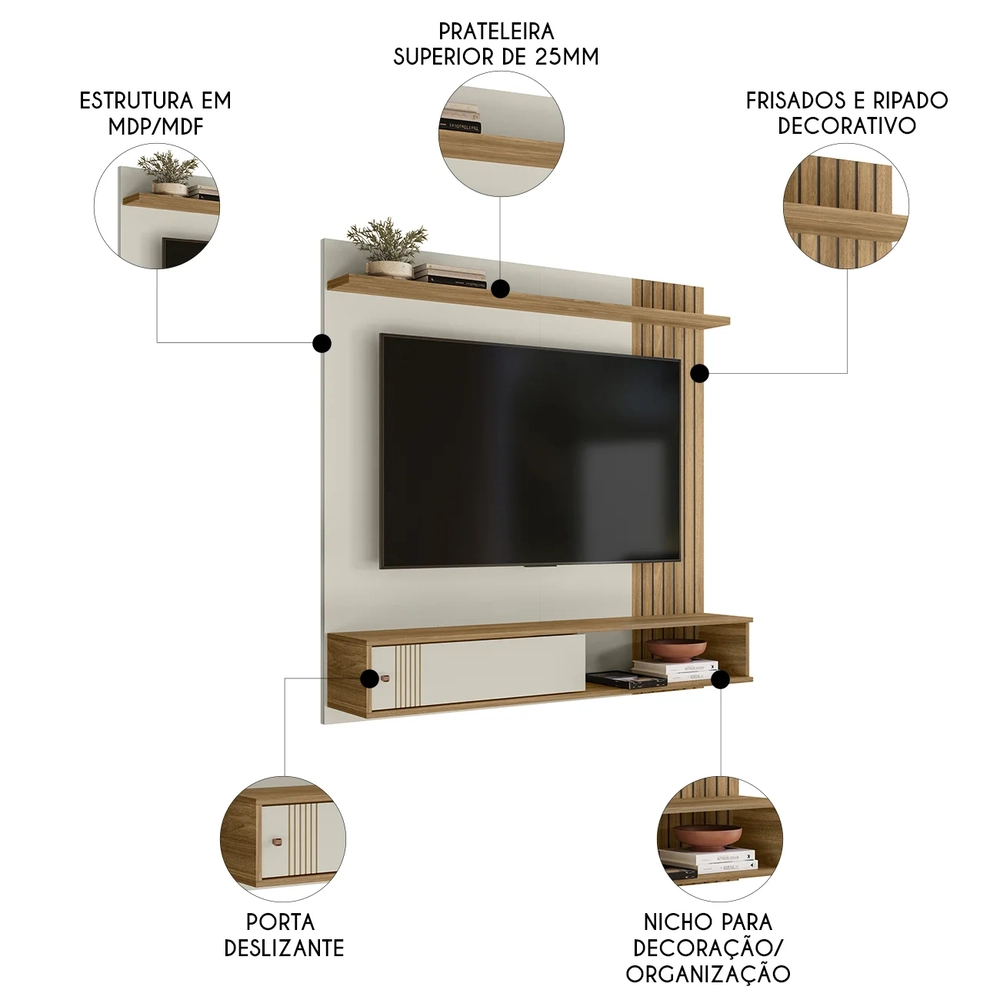 Painel TV 55 Pol e Bancada Suspensa Romeo Off/Nature Flex Z49 - Mpozenato