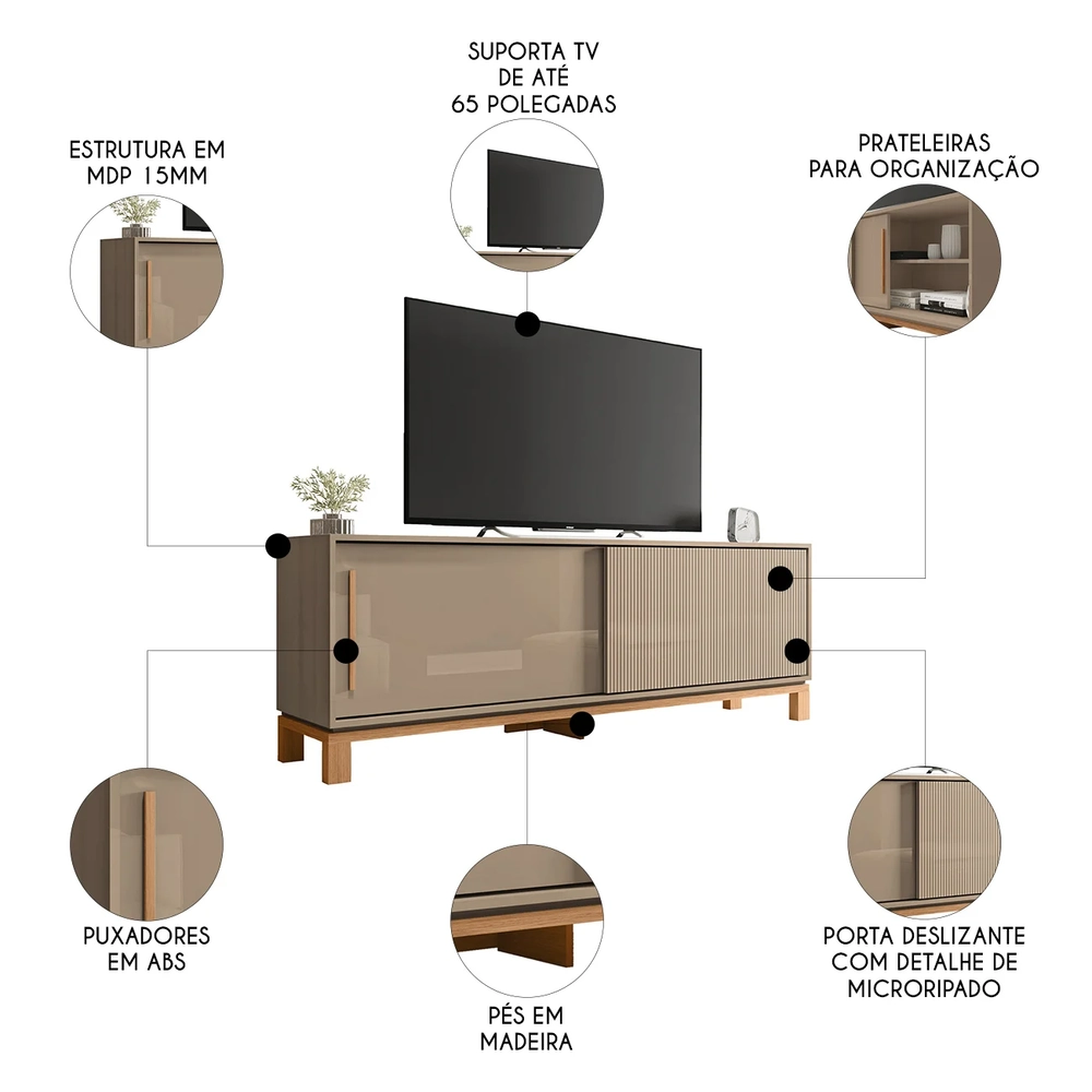Rack Bancada Para TV 65 Pol 180cm Lucca Areia/Freijó C01 - Mpozenato