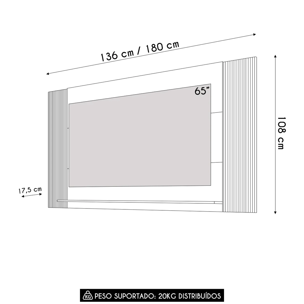 Painel TV 65 Pol Extensível 136cm até 180cm Lucca Off White C01 - Mpozenato