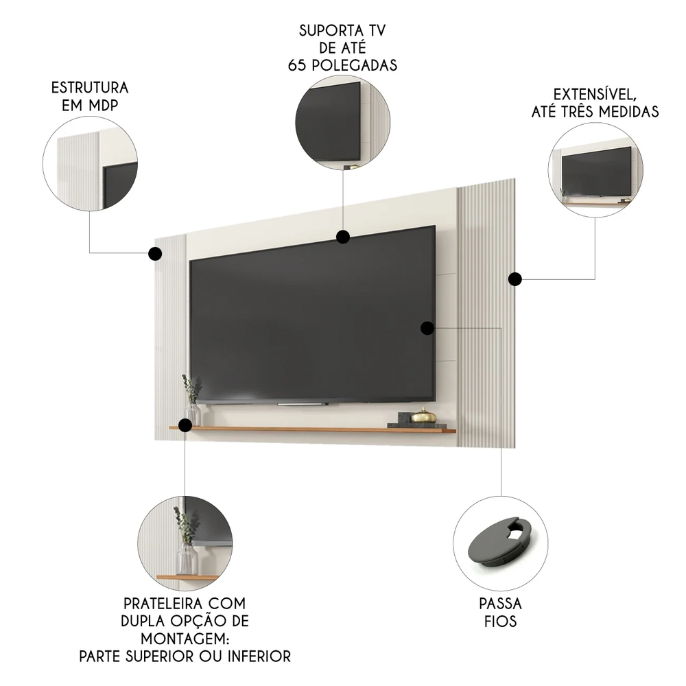 Painel TV 65 Pol Extensível 136cm até 180cm Lucca Off White C01 - Mpozenato
