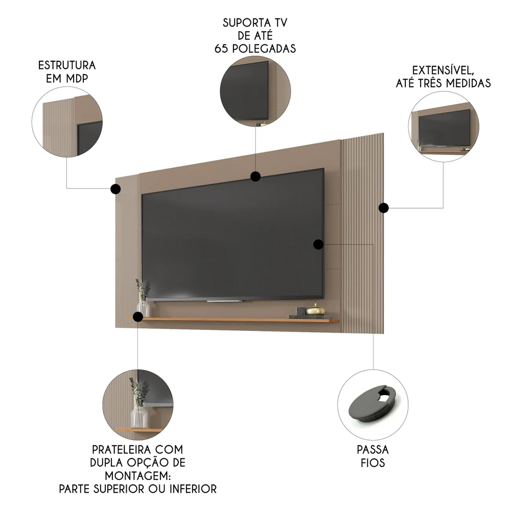 Painel TV 65 Pol Extensível 136cm até 180cm Lucca Areia C01 - Mpozenato