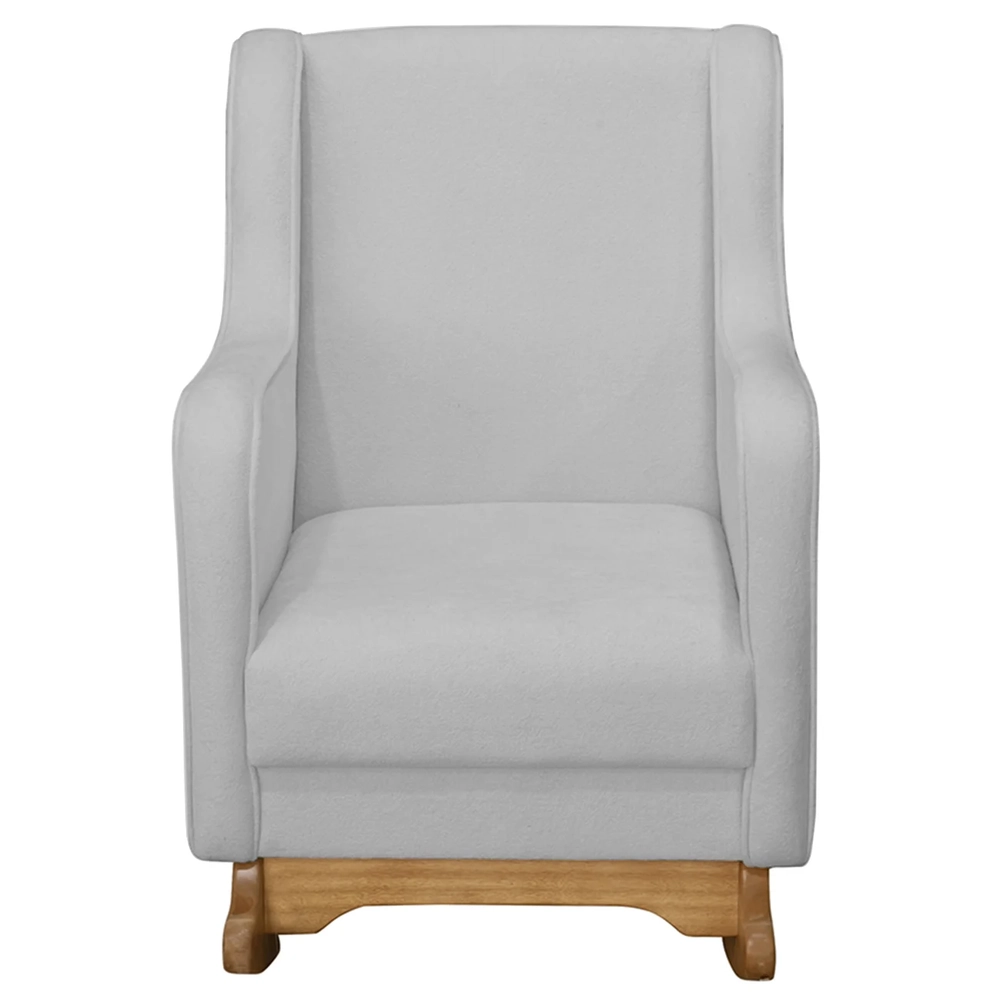 Poltrona Amamentação Base Balanço e Puff Vick Bouclê Cinza F03 - Mpozenato