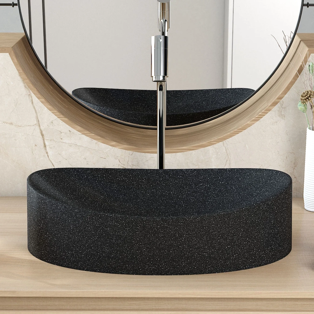 Cuba Pia Para Banheiro Oval Canoa 46cm Tânia C08 Preto Granit - Mpozenato