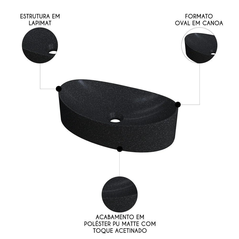 Cuba Pia Para Banheiro Oval Canoa 46cm Tânia C08 Preto Granit - Mpozenato