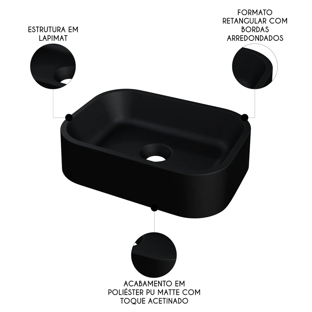 Cuba Pia Para Banheiro Retangular 38cm Dalila C08 Preto - Mpozenato