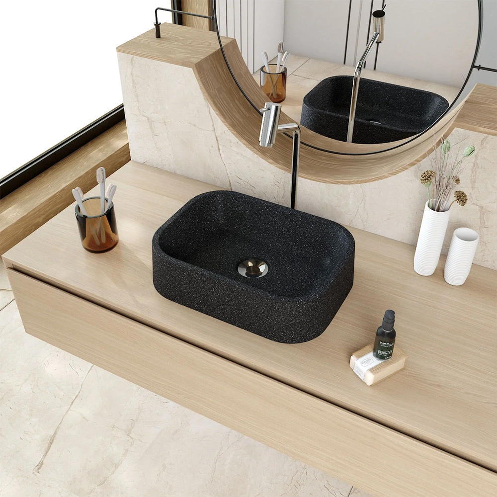 Cuba Pia Para Banheiro Retangular 38cm Dalila C08 Preto Granit - Mpozenato