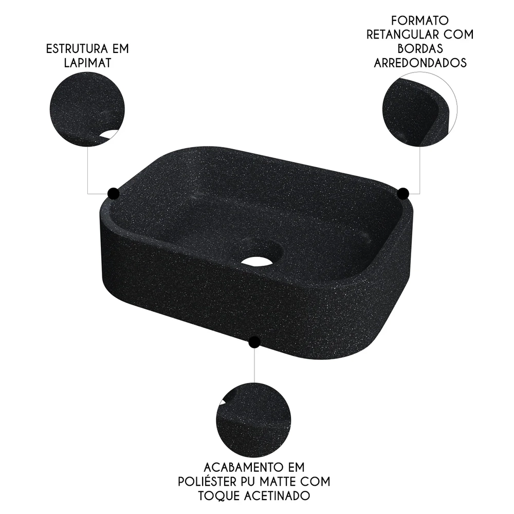 Cuba Pia Para Banheiro Retangular 38cm Dalila C08 Preto Granit - Mpozenato