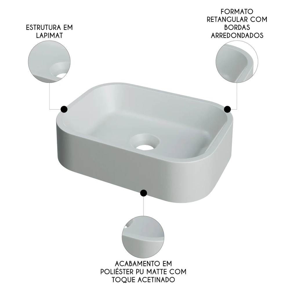 Cuba Pia Para Banheiro Retangular 38cm Dalila C08 Cinza - Mpozenato