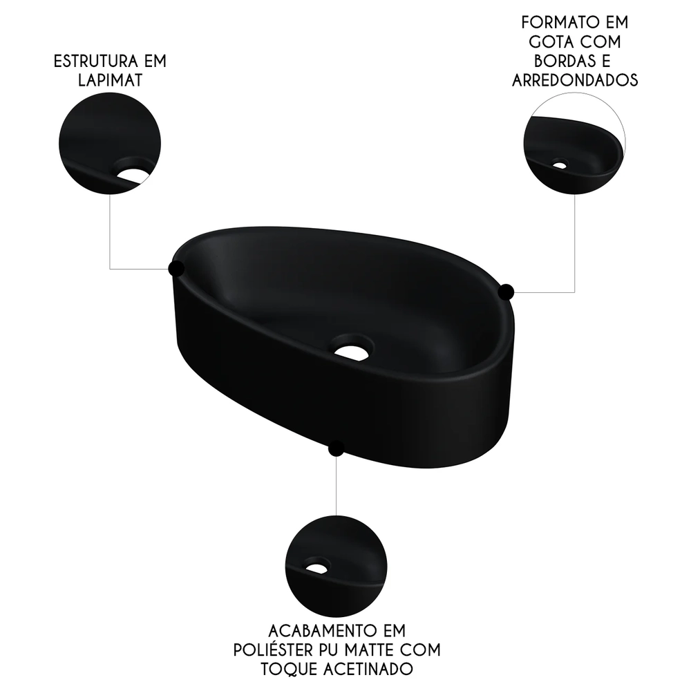 Cuba Pia Para Banheiro Gota 43cm Maitê C08 Preto - Mpozenato