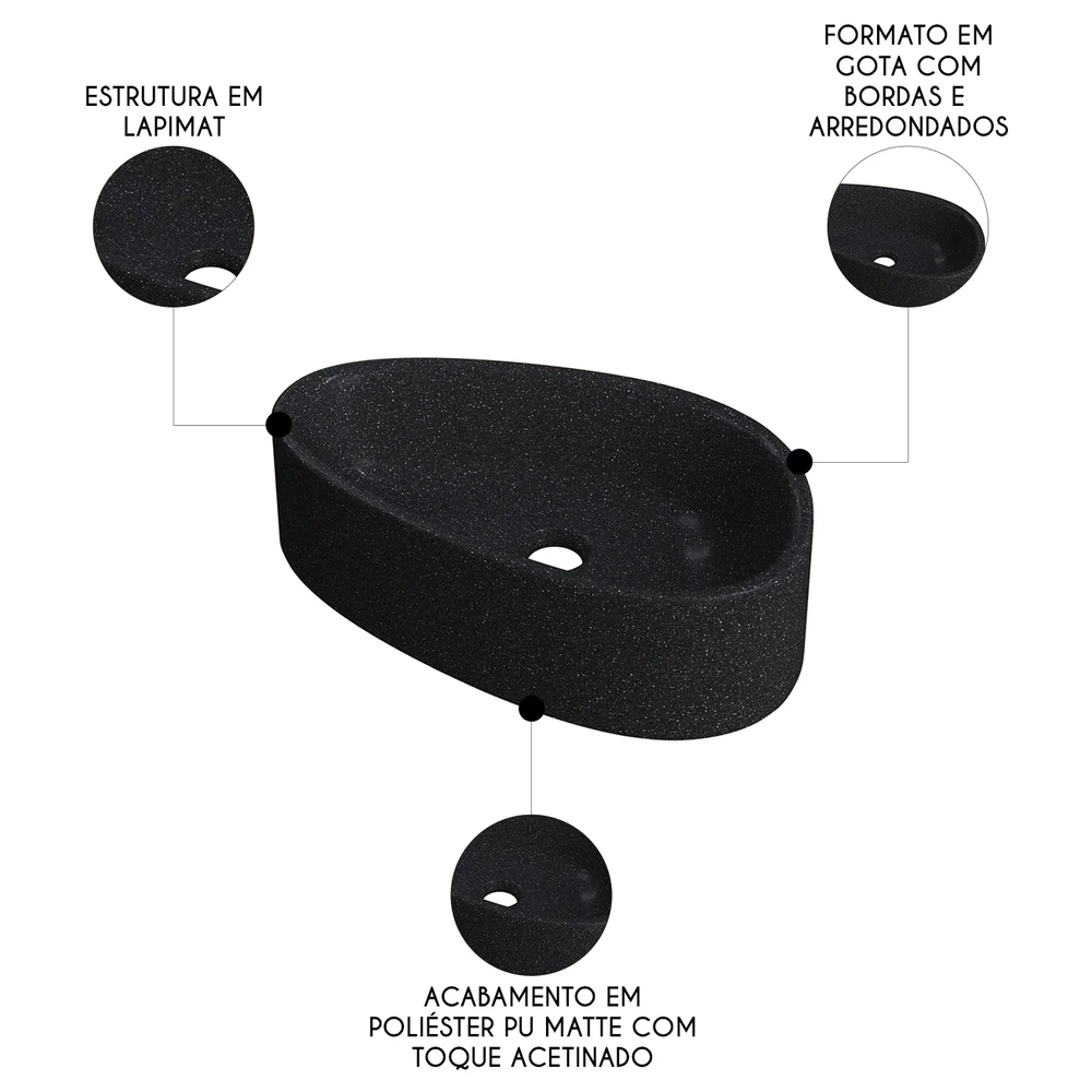 Cuba Pia Para Banheiro Gota 43cm Maitê C08 Preto Granit - Mpozenato